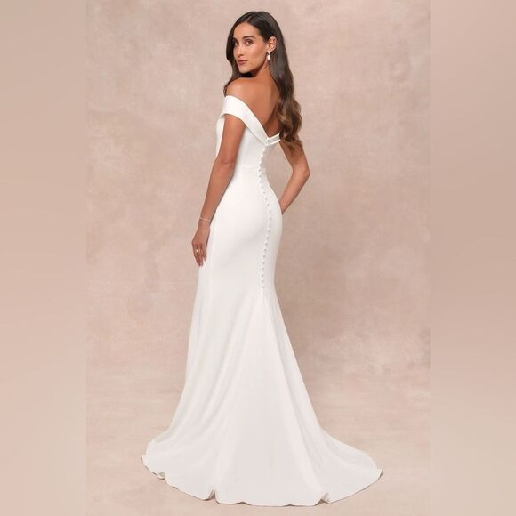 Lulus Arienne White Off-the-Shoulder Mermaid Maxi Dress Size Medium NEW NWT - Picture 8 of 15